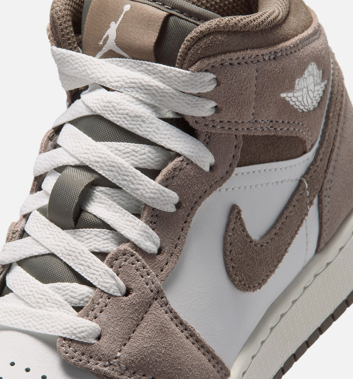 Air Jordan 1 Mid Grade School Sneakers - Enigma Stone / Olive Grey