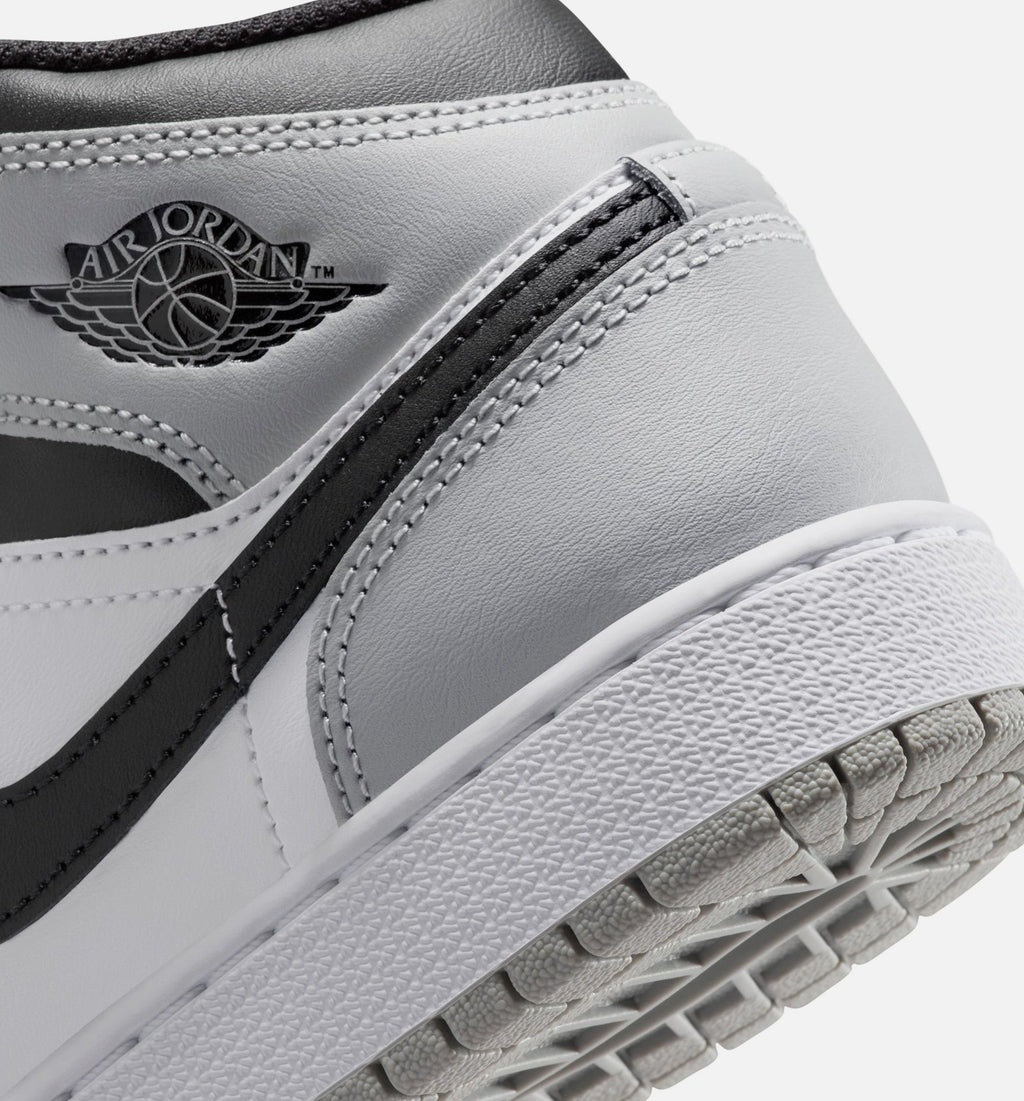 Air Jordan 1 Mid Grade School Sneakers - White / Light Smoke Grey