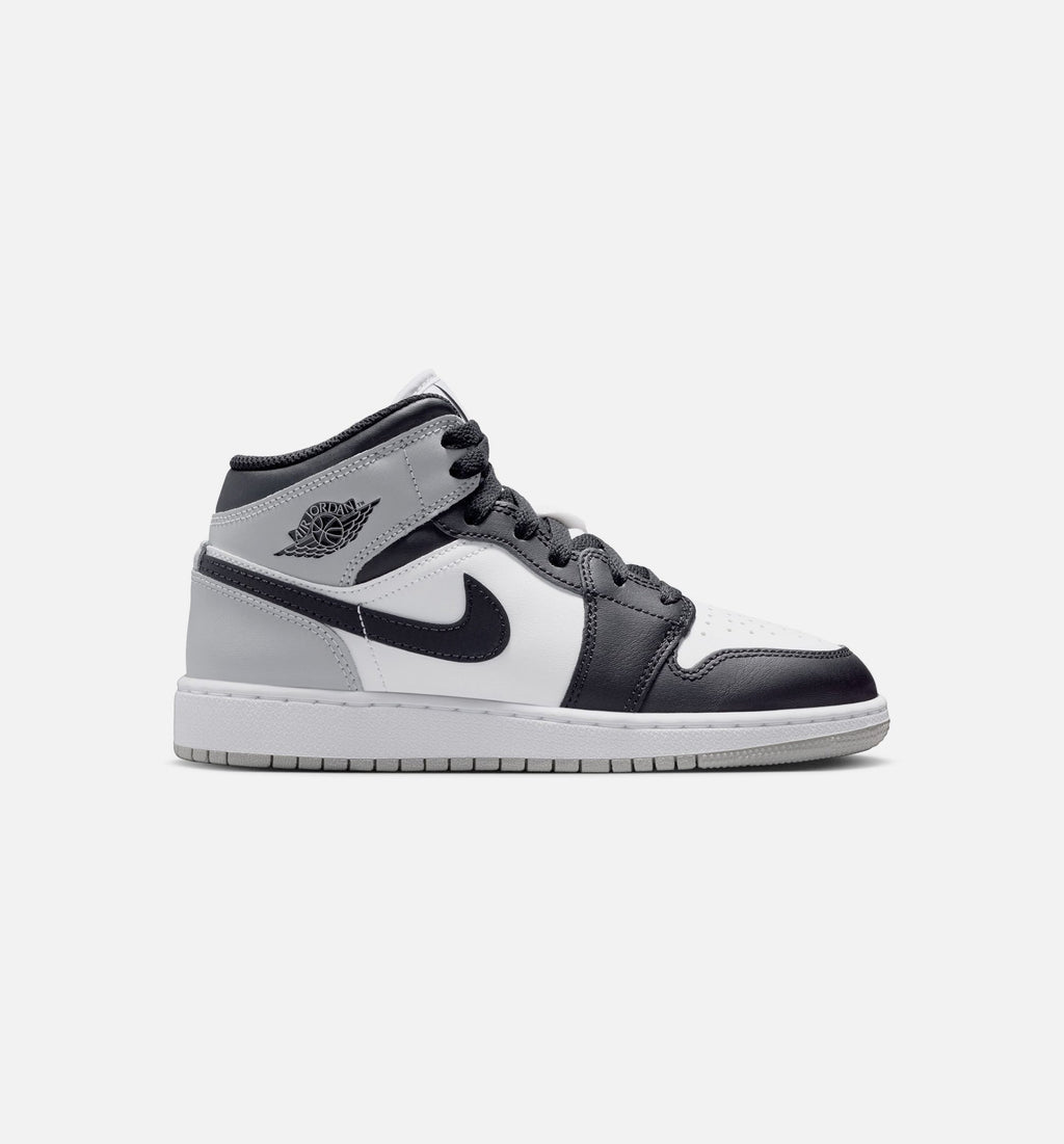 Air Jordan 1 Mid Grade School Sneakers - White / Light Smoke Grey