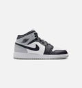 Air Jordan 1 Mid Grade School Sneakers - White / Light Smoke Grey