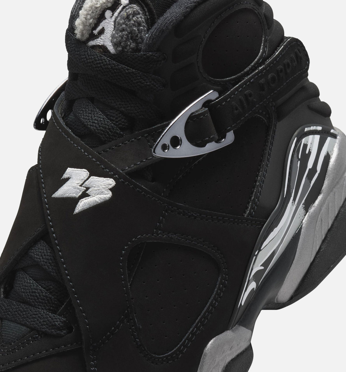 Air Jordan 8 Retro Chrome Grade School Sneakers - Black & Light Graphite